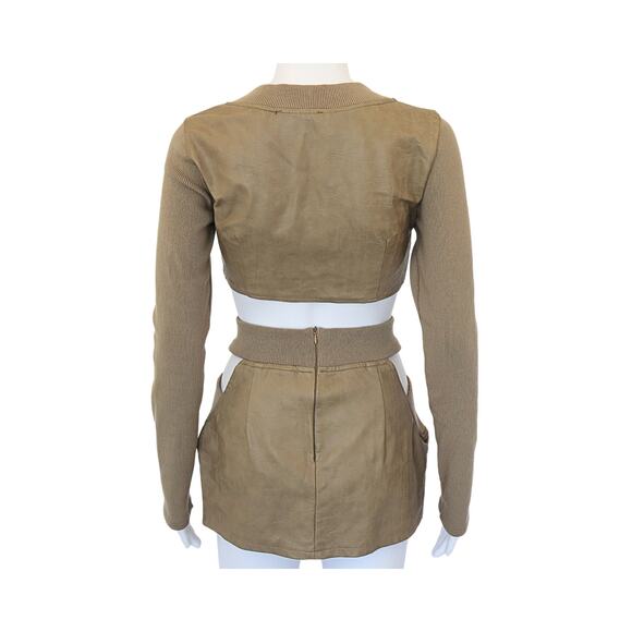 PLT LABEL Faux Leather Mini Skirt & Crop Top Set - Tan - 4 - Picture 2 of 2